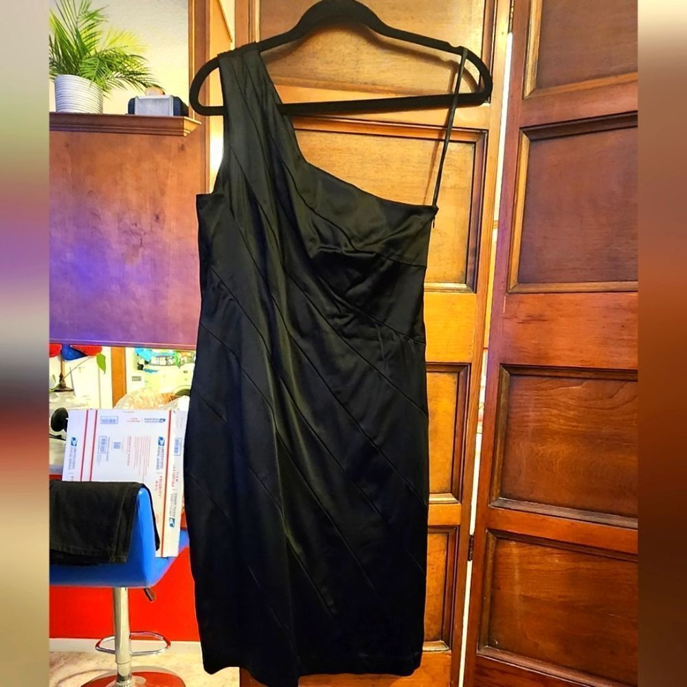 Beautiful, black, one shoulder Calvin Klein cocktail dress.